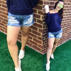 Kancan KC8377M Medium Wash Mid Rise Denim Shorts